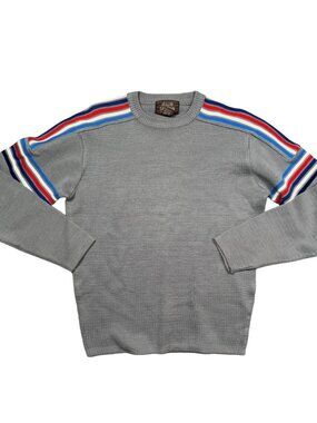 Vintage High Sierra Sweater Mens Large Gray Stripe Ski Skiing Knit Crewneck